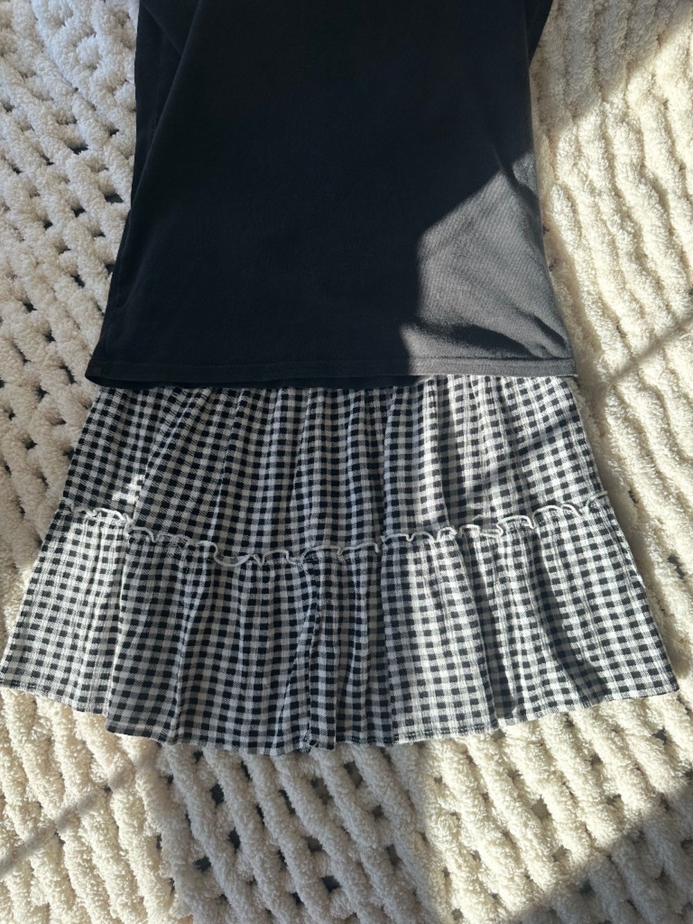 Hippie Rose | Gingham Black & White Tiered Mini Skirt - Large